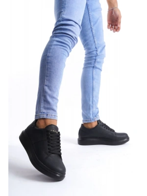 SLW151 Boost Bağcıklı Cilt Erkek Günlük Sneaker Ayakkabı CST - Siyah