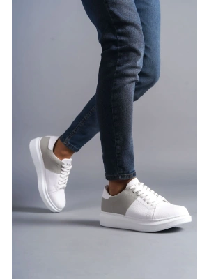 SLW151 Boost Bağcıklı Cilt Süet Erkek Günlük Sneaker Ayakkabı CSBT - Beyaz/Gri