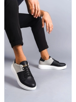 SLW151 Boost Bağcıklı Cilt Süet Erkek Günlük Sneaker Ayakkabı CSBT - Siyah/Gri