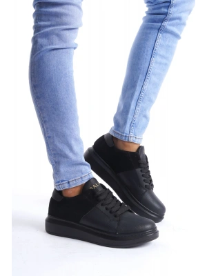 SLW151 Boost Bağcıklı Cilt Süet Erkek Günlük Sneaker Ayakkabı CSST - Siyah