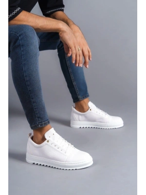 SLW152 Cool Bağcıklı Cilt Erkek Günlük Spor Klasik Ayakkabı CBT - Beyaz