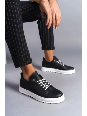 SLW152 Cool Bağcıklı Cilt Erkek Günlük Spor Klasik Ayakkabı CBT - Siyah