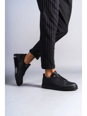 SLW152 Cool Bağcıklı Cilt Erkek Günlük Spor Klasik Ayakkabı CST - Siyah