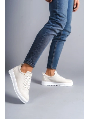 SLW152 Cool Bağcıklı Keten Erkek Günlük Spor Klasik Ayakkabı KBT - Beyaz