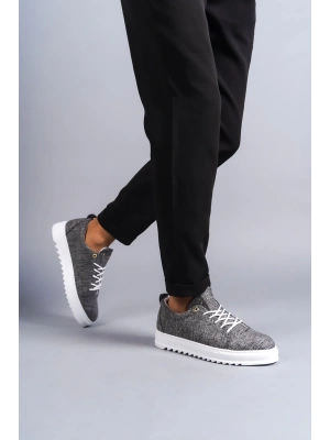 Slw152 Cool Bağcıklı Keten Erkek Günlük Spor Kbt - Gri Erkek Klasik Ayakkabı