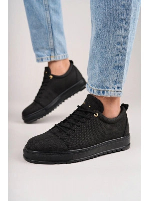 SLW152 Cool Bağcıklı Keten Erkek Günlük Spor Klasik Ayakkabı KST - Siyah