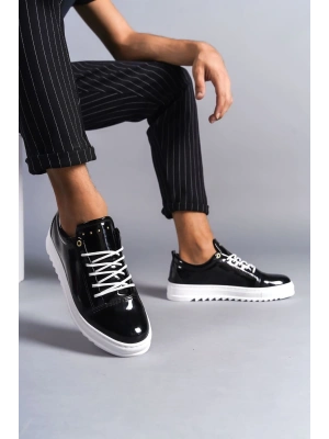 SLW152 Cool Bağcıklı Rugan Erkek Günlük Spor Klasik Ayakkabı RBT - Siyah