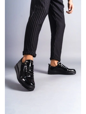 Slw152 Cool Bağcıklı Rugan Erkek Günlük Spor Rst - Siyah Erkek Klasik Ayakkabı