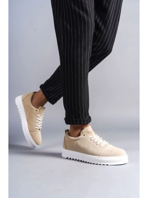 Slw152 Cool Bağcıklı Süet Erkek Günlük Spor Sbt - Krem Erkek Klasik Ayakkabı