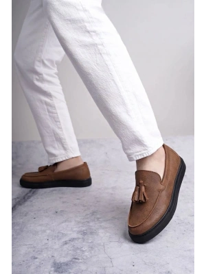 SLW153 Bloom Bağcıksız Püsküllü Cilt Erkek Günlük Spor Klasik Ayakkabı CST - Taba