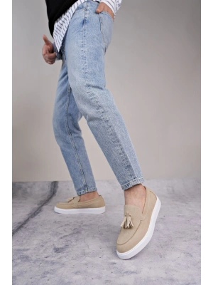 SLW153 Bloom Bağcıksız Püsküllü Süet Erkek Günlük Spor Klasik Ayakkabı SBT - Krem