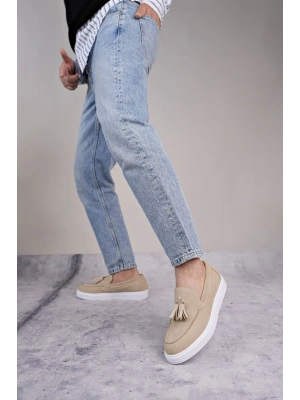 Slw153 Bloom Bağcıksız Püsküllü Süet Erkek Günlük Spor Sbt - Krem Erkek Klasik Ayakkabı