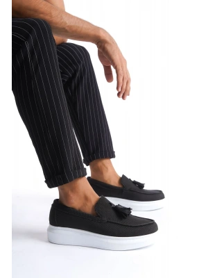 SLW154 Blaze Bağcıksız Püsküllü Keten Erkek Günlük Spor Klasik Ayakkabı KBT - Siyah