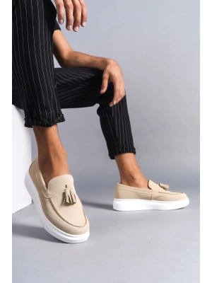 Slw154 Blaze Bağcıksız Püsküllü Süet Erkek Günlük Spor Sbt - Krem Erkek Klasik Ayakkabı