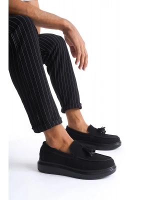 SLW154 Blaze Bağcıksız Püsküllü Süet Erkek Günlük Spor Klasik Ayakkabı SST - Siyah