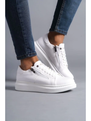 Slw155 Warrior Bağcıklı Ve Fermuarlı Cilt Erkek Günlük Cbt - Beyaz Erkek Sneaker Ayakkabı