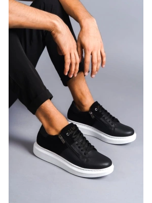 SLW155 Warrior Bağcıklı ve Fermuarlı Cilt Süet Erkek Günlük Sneaker Ayakkabı CSBT - Siyah