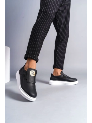 Slw161 Hippo Bağcıksız Cilt Erkek Günlük Cbt - Siyah Erkek Sneaker Ayakkabı
