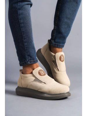 Slw161 Hippo Bağcıksız Süet Erkek Günlük Sgt - Bej Erkek Sneaker Ayakkabı