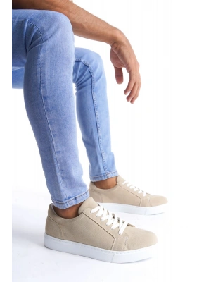 SLW165 Elite Bağcıklı Süet Erkek Günlük Sneaker Ayakkabı SBT - Krem