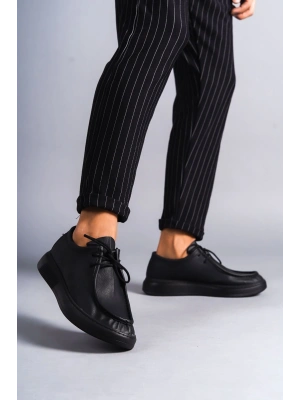 SLW170 Tornado Bağcıklı Cilt Erkek Günlük Spor Klasik Ayakkabı CST - Siyah