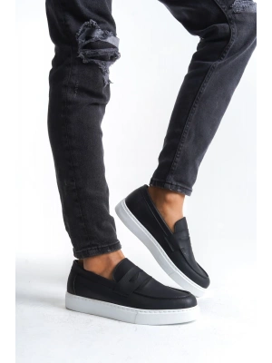 SLW180 Estilo X Bağcıksız Cilt Erkek Günlük Spor Klasik Ayakkabı CBT - Siyah