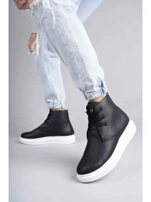 SLW207 Oslo Bağcıklı Cilt Erkek Günlük Spor Bot BT - Siyah