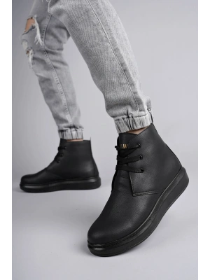 SLW207 Oslo Bağcıklı Cilt Erkek Günlük Spor Bot ST - Siyah