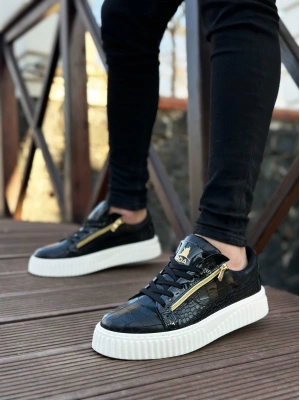 Snr-308 Boa Kalın Yüksek Taban Çift Fermuarlı Siyah Beyaz Erkek Ayakkabı Erkek Günlük Ayakkabı