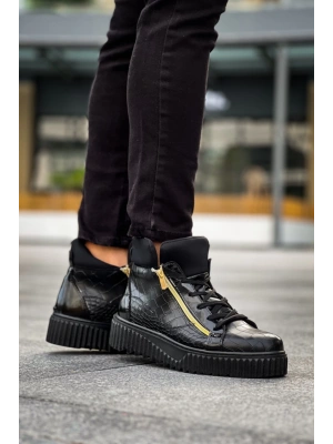 Snr-512 Boa Kalın Yüksek Siyah Taban Çift Fermuarlı Siyah Erkek Spor Erkek Bot