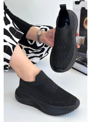 Soord Siyah Triko Boncuk İşlemeli Kadın Spor Ayakkabı