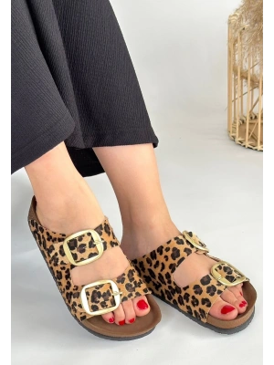 Tanta Leopar Süet Tokalı Kadın Terlik