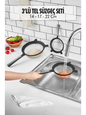 Tencereye Takılabilen 3lü Tel Süzgeç Seti (14cm-17cm-22cm)