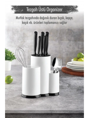 Tezgah Üstü Beyaz Kaşıklık & Bıçaklık & Kepçelik & Organizer