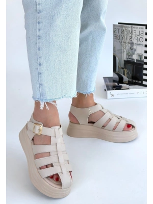 Toten Bej Cilt Kemerli Kadın Sandalet