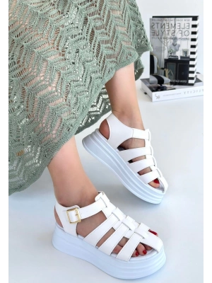 Toten Beyaz Cilt Kemerli Kadın Sandalet