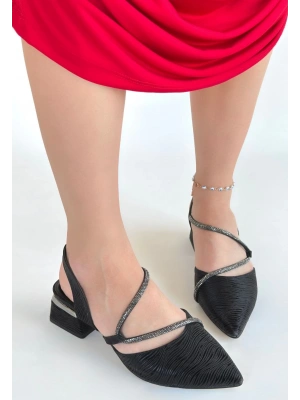 Utana Siyah Cilt Simli Topuklu Ayakkabı