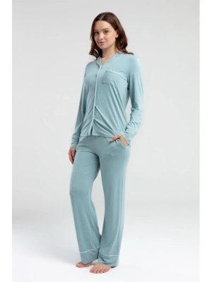 Uzun Kol Önden Düğmeli Kadın Pijama Takımı 8986