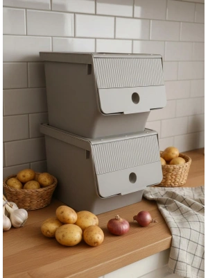 Vizon 2Li 13,5 LT Modubox Kayar Kapaklı Saklama Kabı & Patates Soğan Kovası & Erzak Kutusu