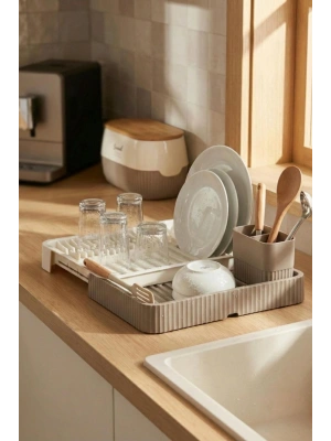 Vizon Sürgülü Lavabo Üstü Bulaşıklık & Fonksiyonel Tabaklık Ve Bardaklık 32x36 cm