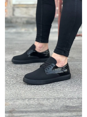 Wagoon Wg016 Kömür Rugan Triko Erkek Casual Ayakkabı Erkek Günlük Ayakkabı