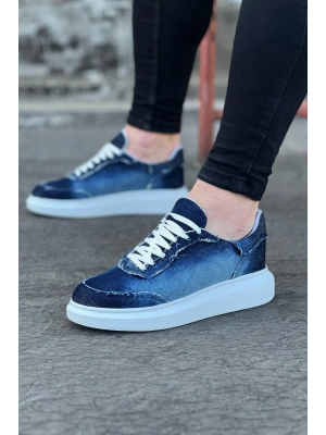 Wagoon WG018 Koyu Mavi Kot Kumaş Erkek Casual Ayakkabı