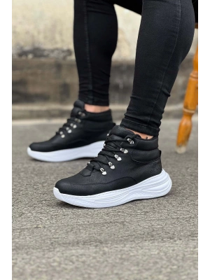 Wagoon Wg035 Siyah Cilt Yüksek Taban Yarım Bilek Erkek Bot