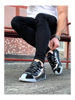 Wagoon Wg203 Siyah Gümüş Erkek Ayakkabı Erkek Spor Ayakkabı