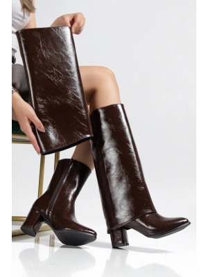 Wila Kahverengi Parlak Topuklu Tak Çıkar Çizme