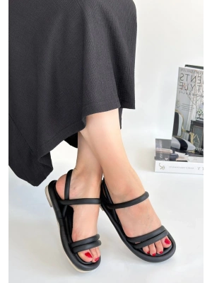 Winta Siyah Cilt Kadın Sandalet