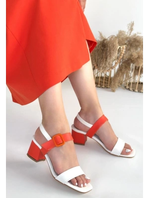 Year Beyaz Cilt Turuncu Detaylı Kadın Topuklu Ayakkabı