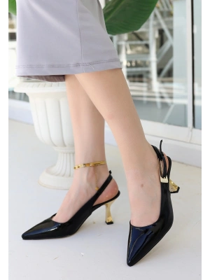 Zalin Siyah Rugan Kadın Topuklu Ayakkabı