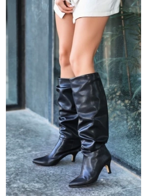 Zelya Siyah Cilt Topuklu Çizme