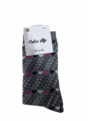 Barış Kalp Desenli Likralı Kadın Soket Çorap 1 Adet